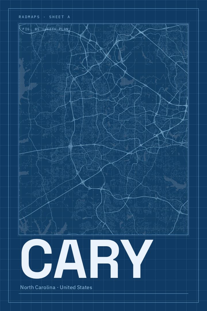 Cary map poster, Blueprint style