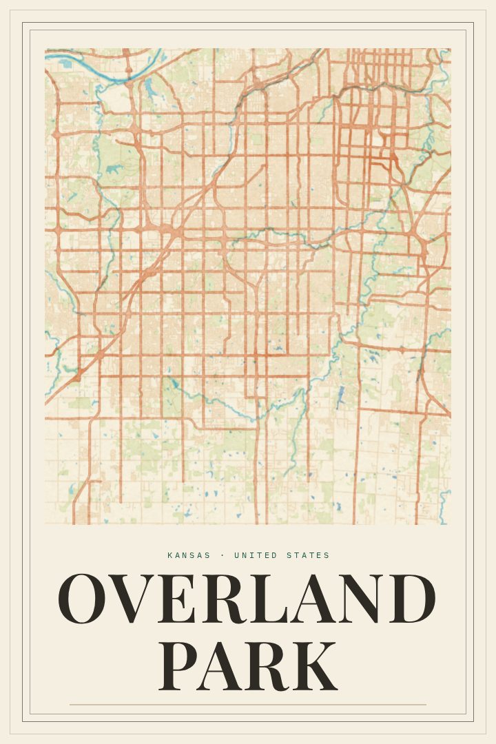 Overland Park map poster, Painted Survey style