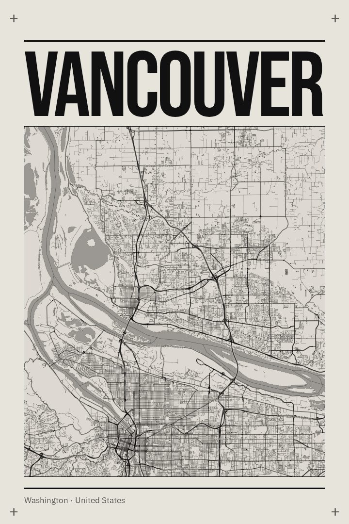 Vancouver map poster, Brutalist style