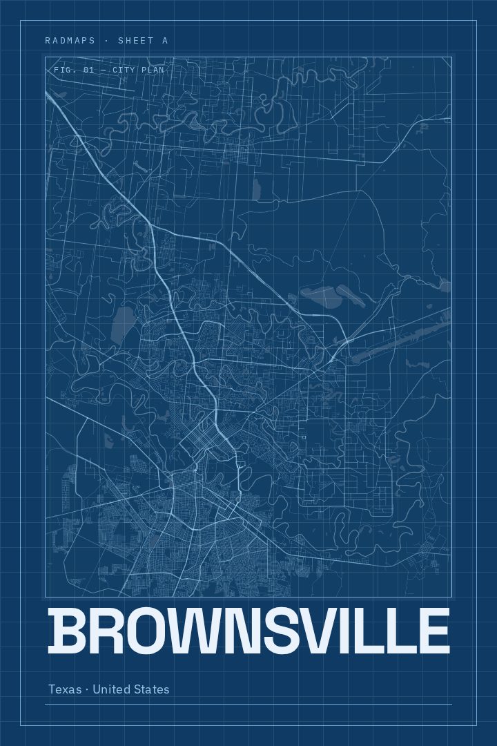 Brownsville map poster, Blueprint style