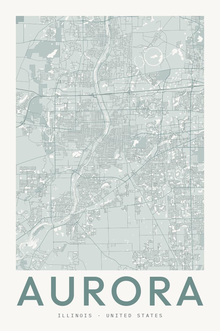 Aurora city map poster for Illinois