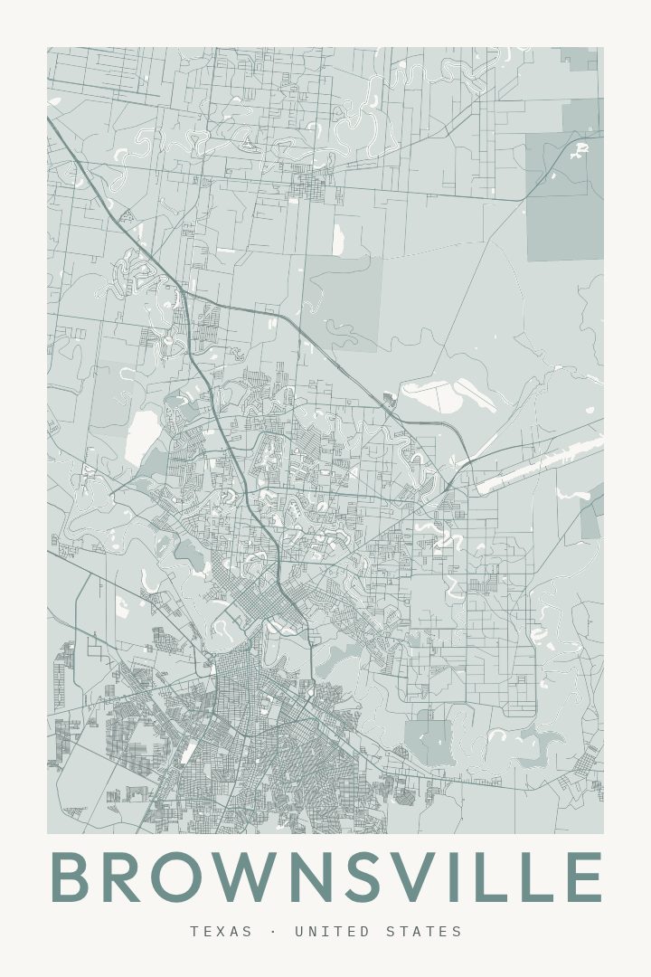 Brownsville city map poster for Texas