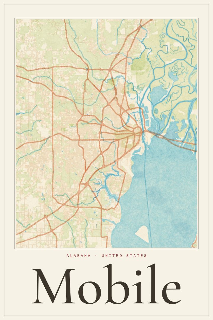 Mobile map poster, Watercolor style