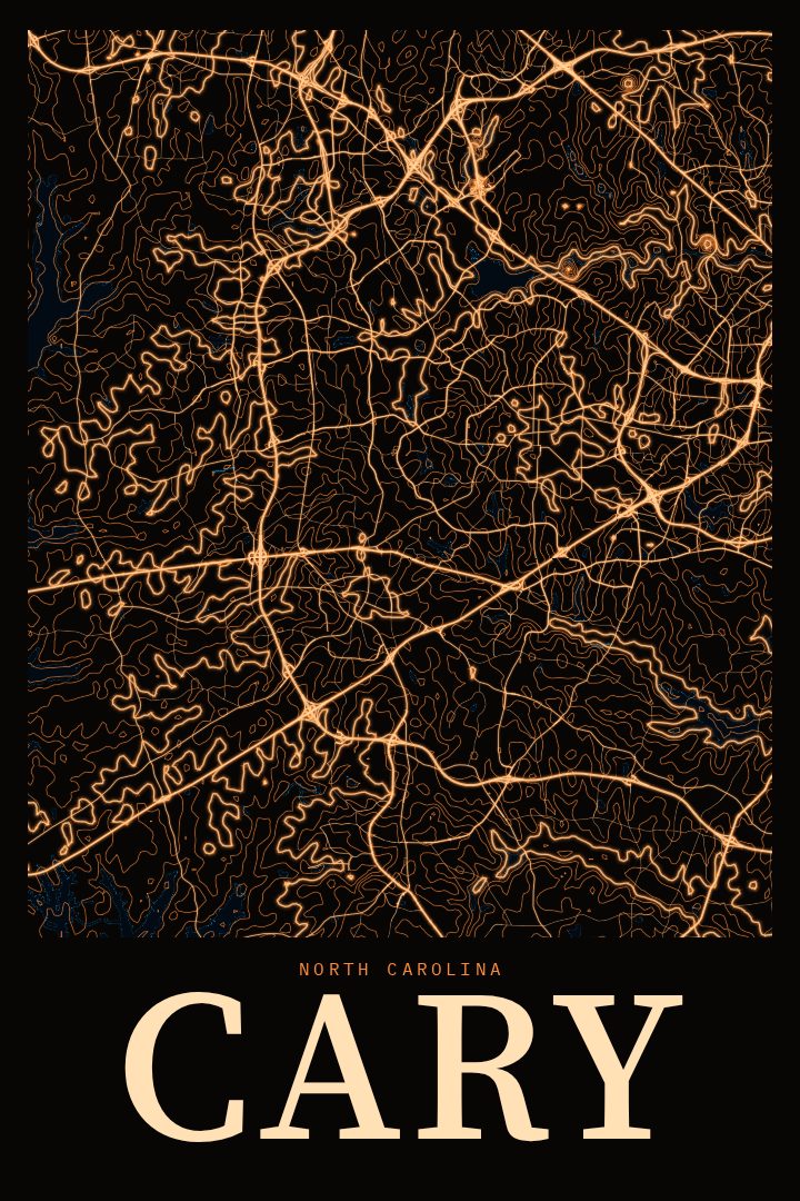 Cary map poster, Neon Night style