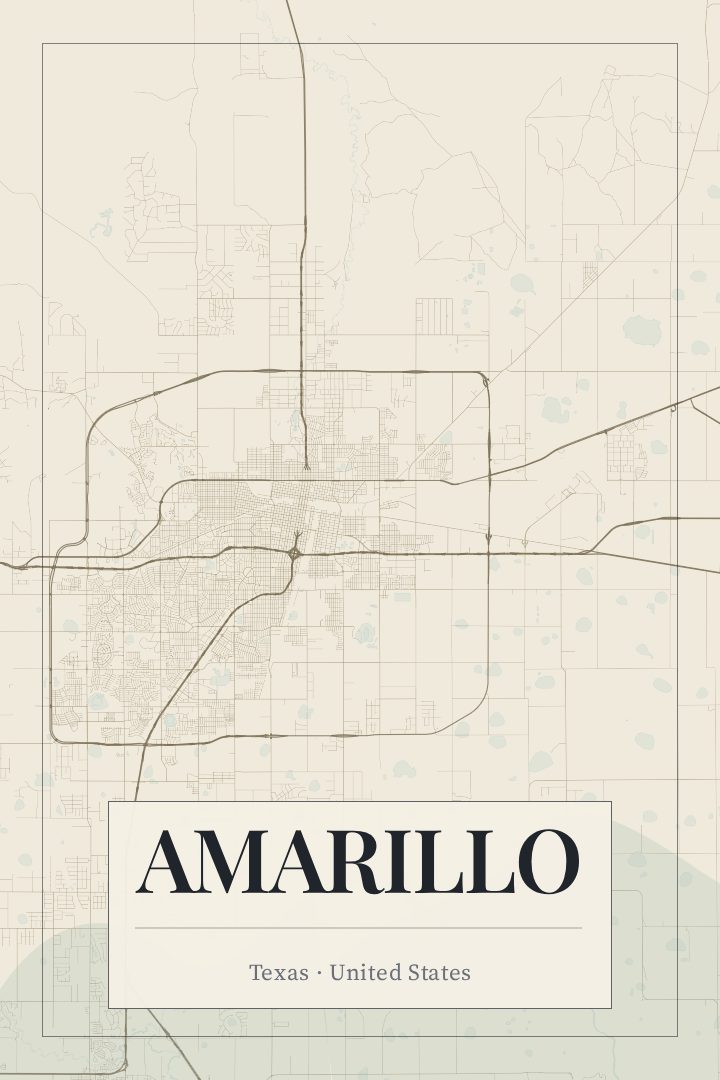 Amarillo map poster, Cartouche style