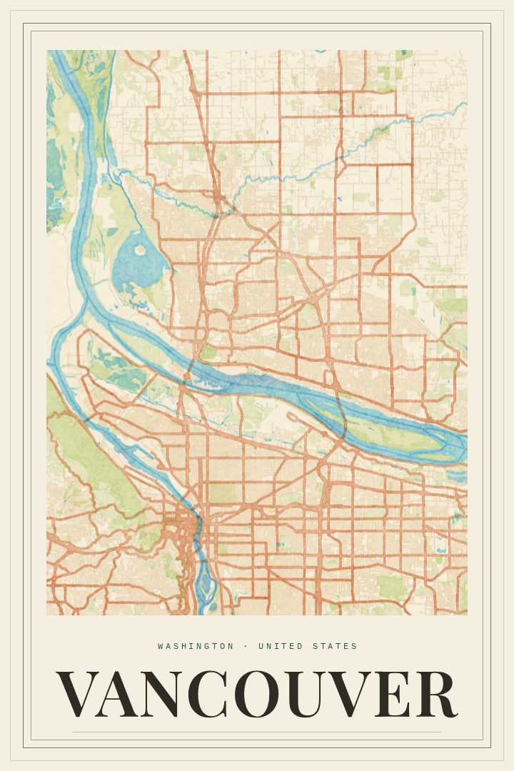 Vancouver map poster, Painted Survey style