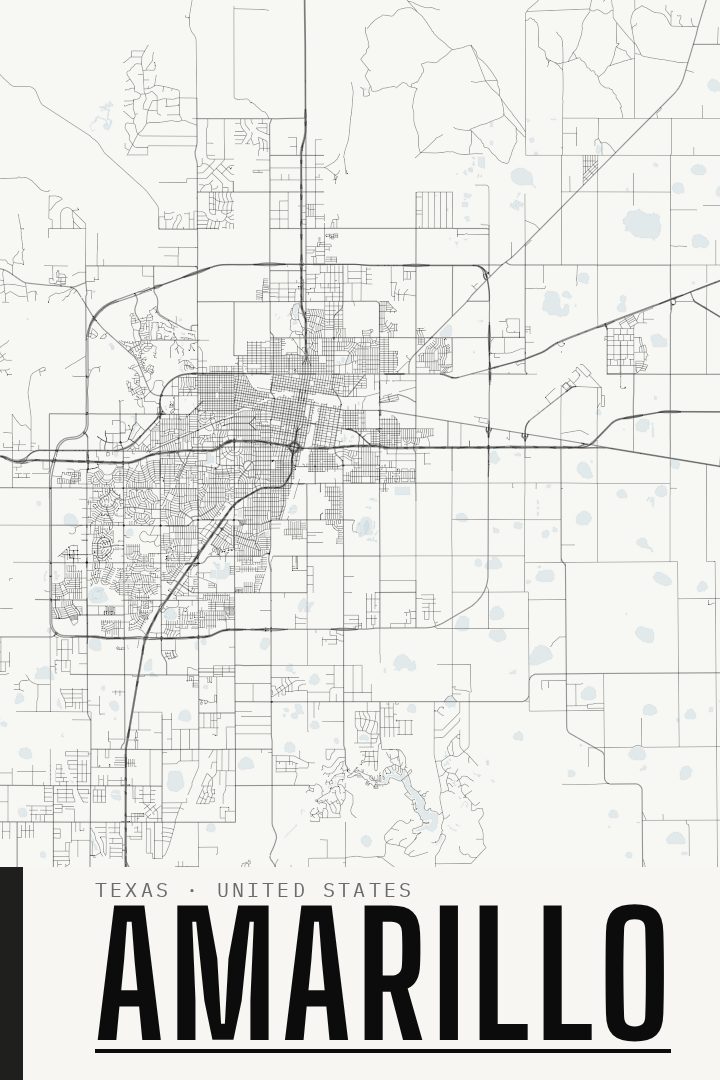 Amarillo map poster, Blackline style