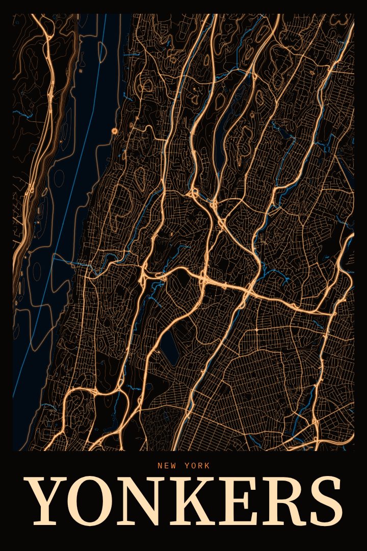Yonkers map poster, Neon Night style