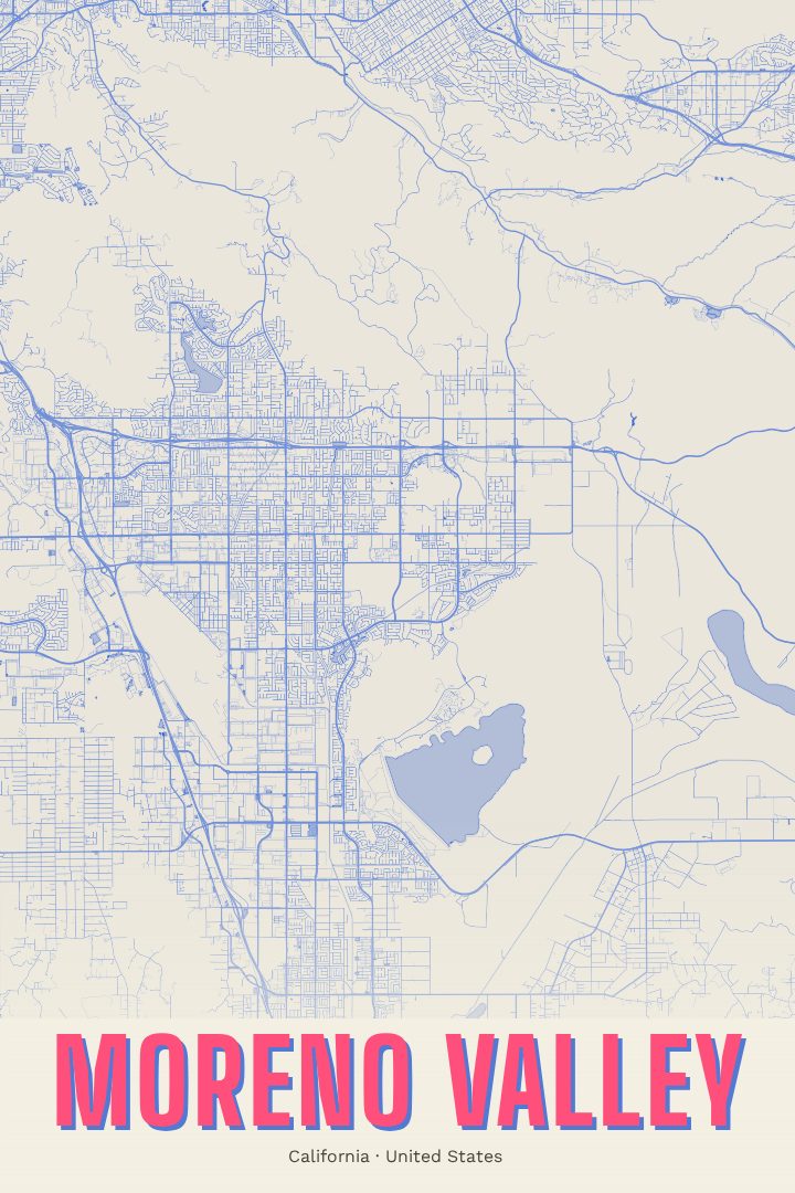 Moreno Valley map poster, Overprint style