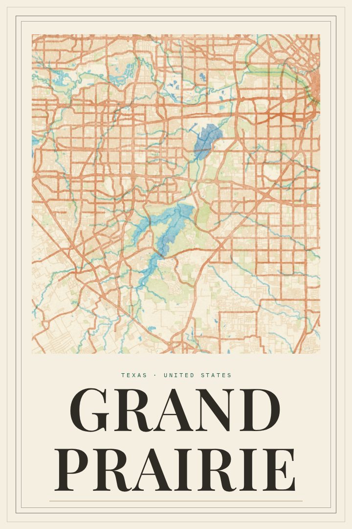 Grand Prairie map poster, Painted Survey style