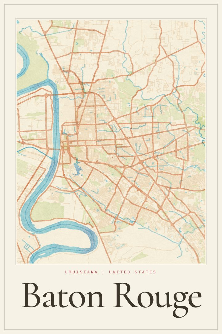 Baton Rouge map poster