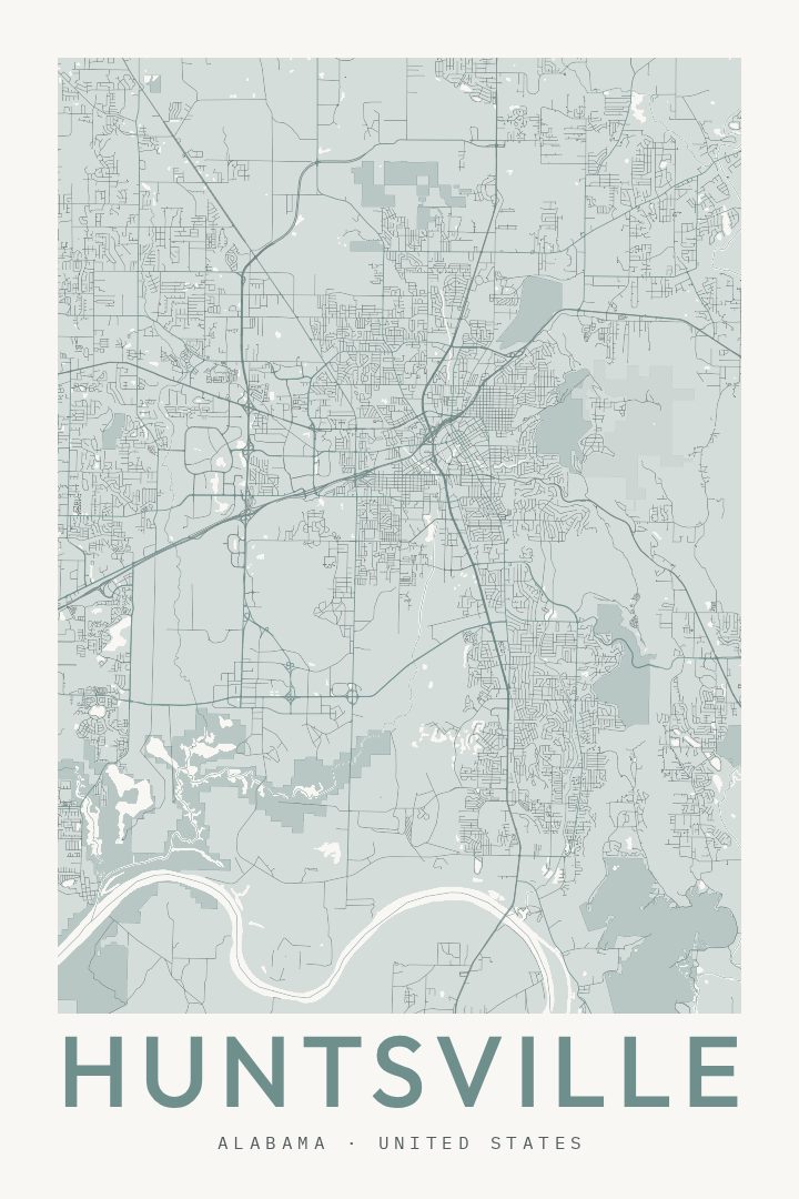 Huntsville city map poster for Alabama