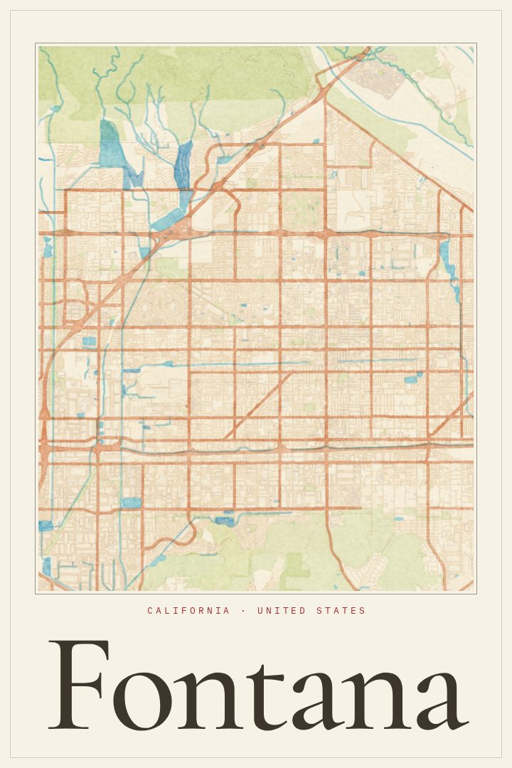 Fontana map poster, Watercolor style