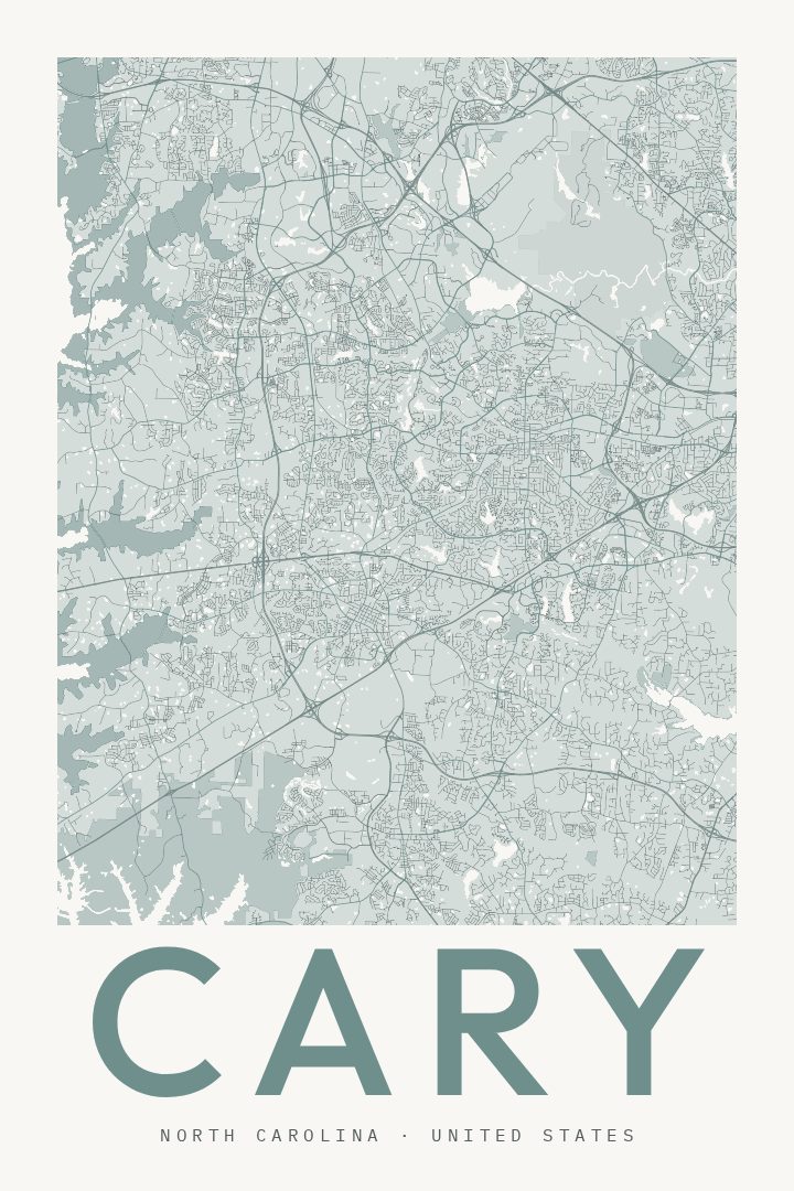 Cary city map poster for North Carolina