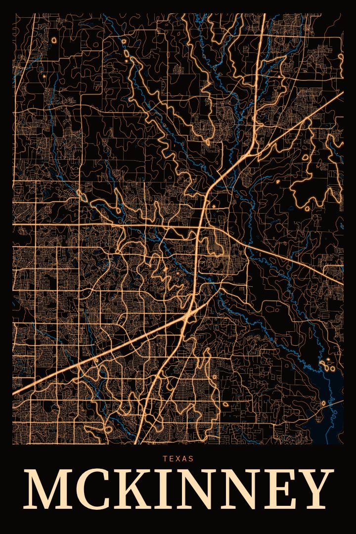 McKinney map poster, Neon Night style