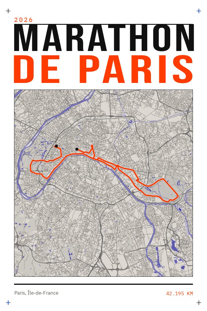 Marathon de Paris 2026 map poster