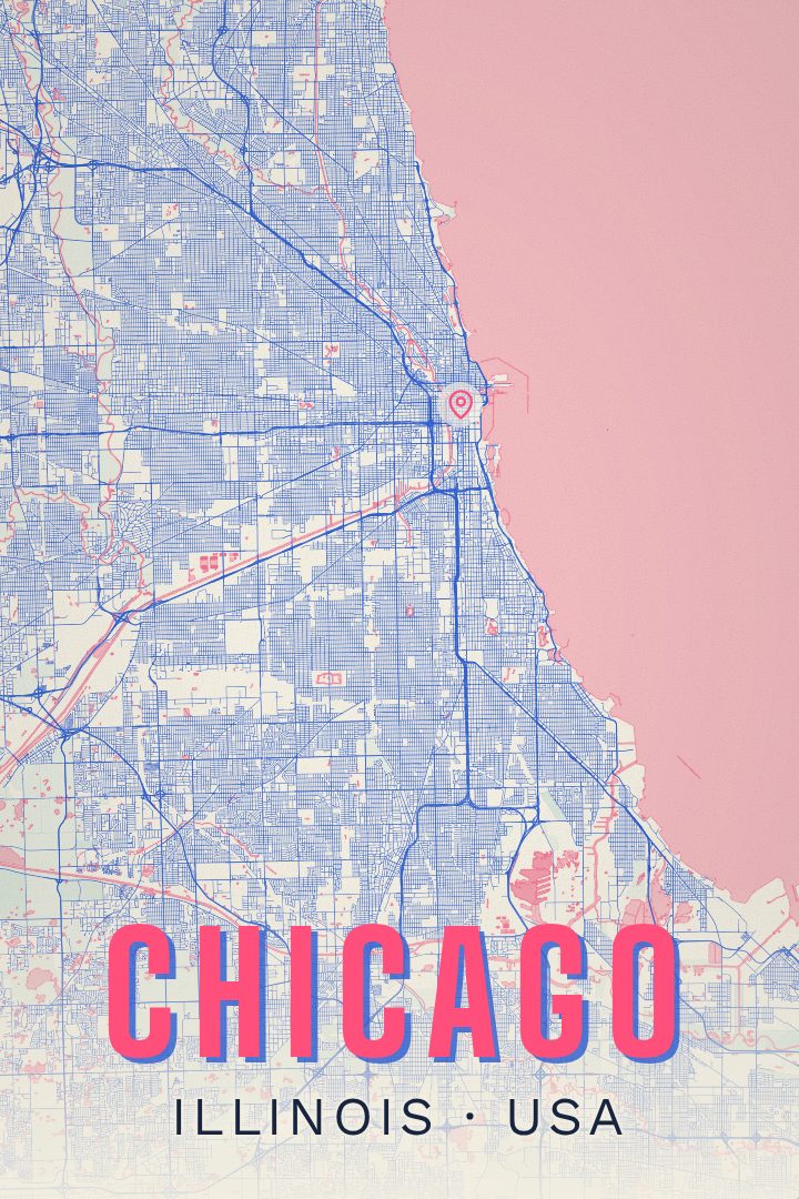 Chicago route map poster for Illinois