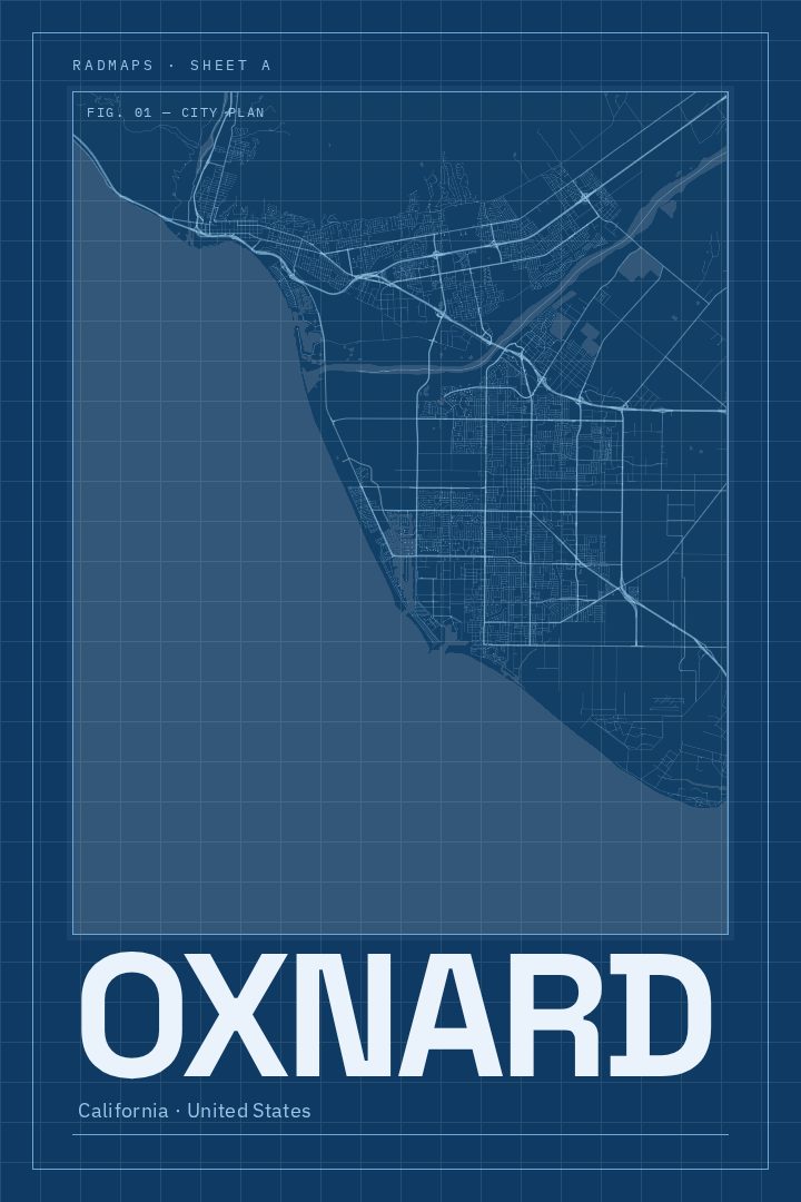 Oxnard map poster, Blueprint style