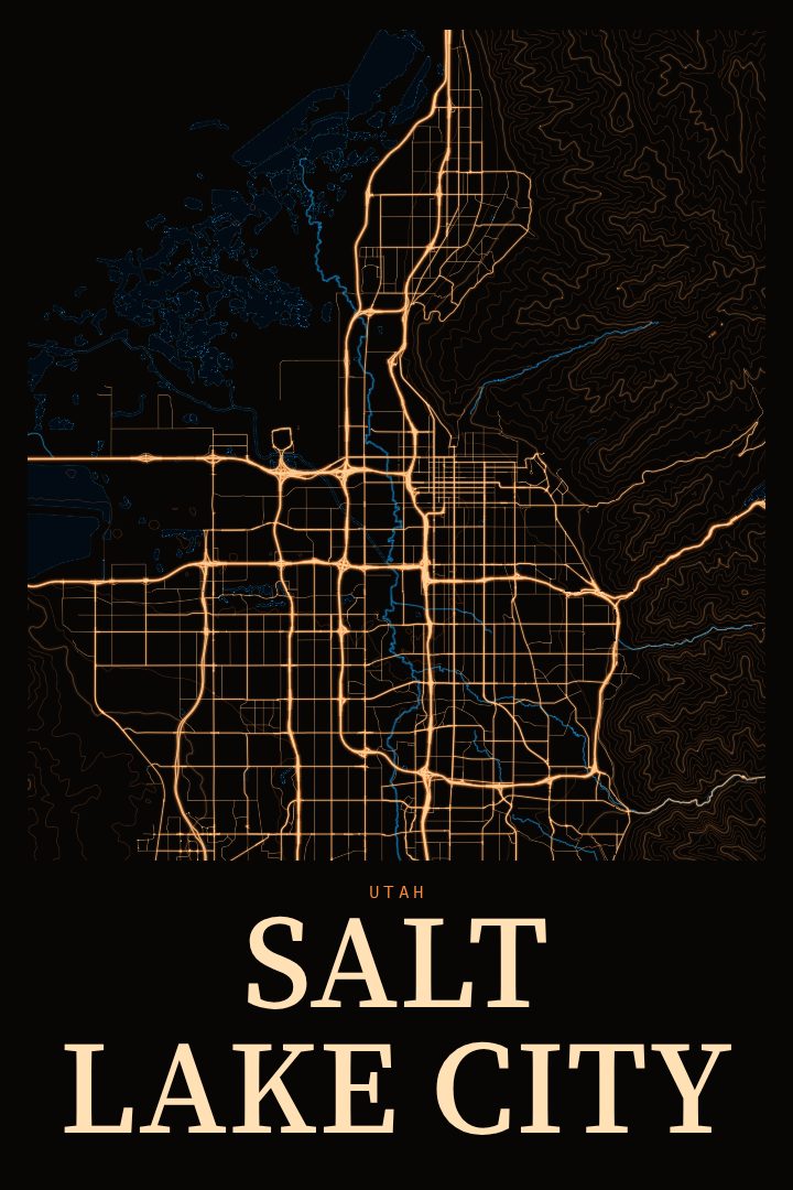 Salt Lake City map poster, Neon Night style