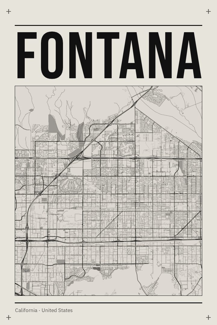 Fontana map poster, Brutalist style