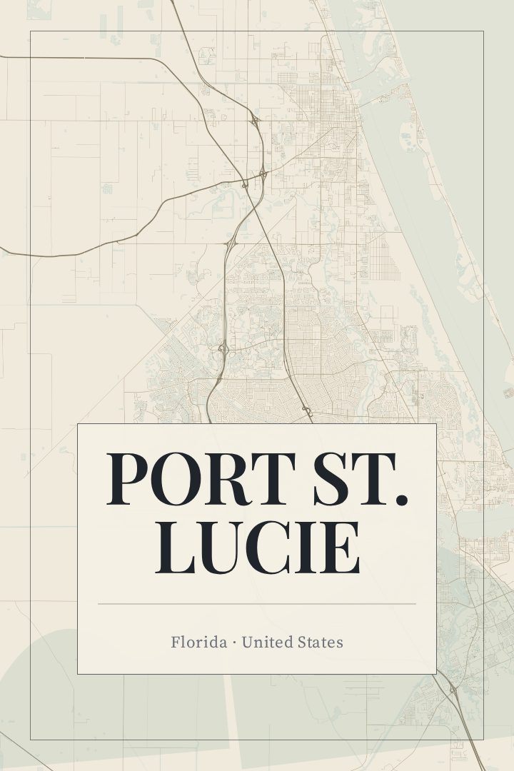 Port St. Lucie map poster, Cartouche style