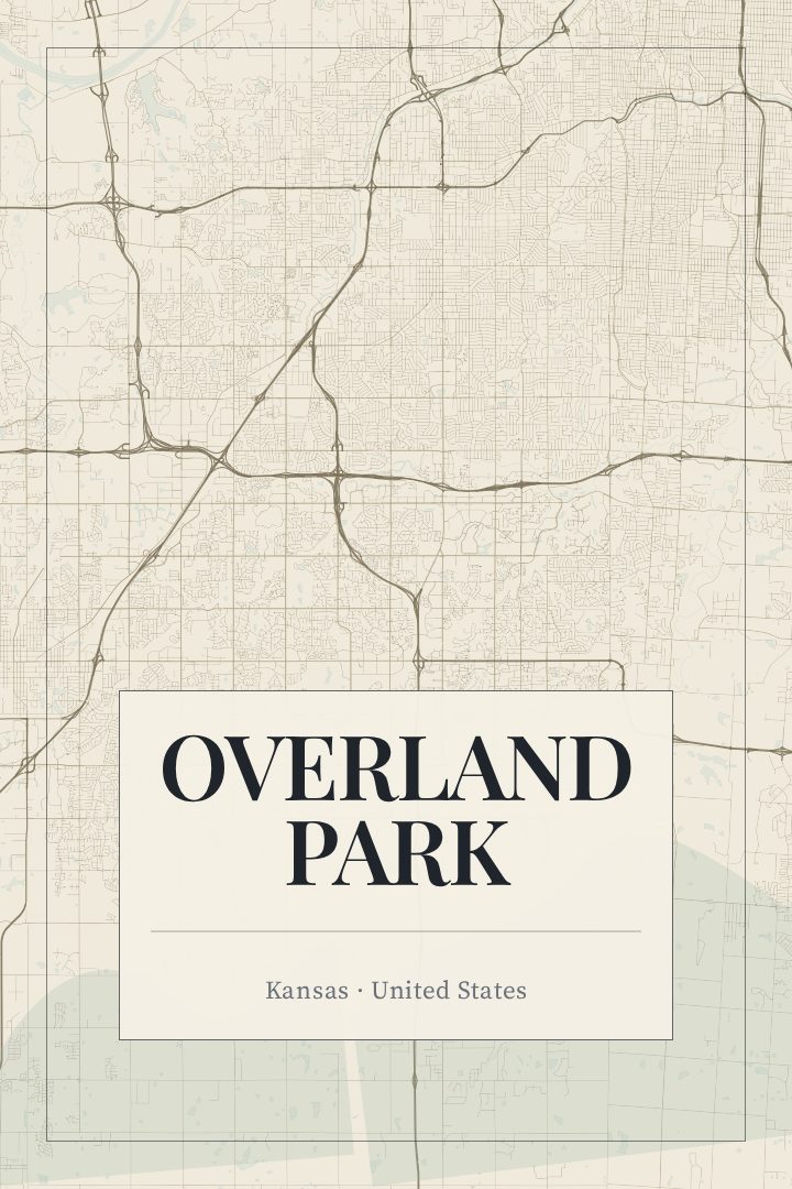 Overland Park map poster, Cartouche style