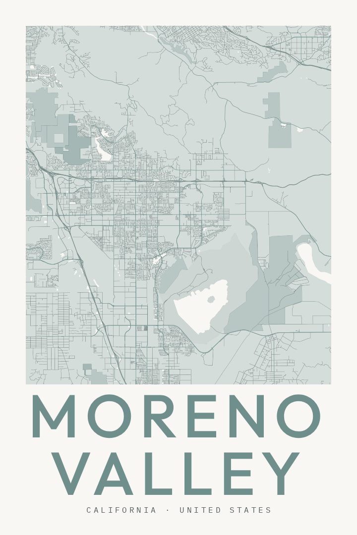 Moreno Valley city map poster for California