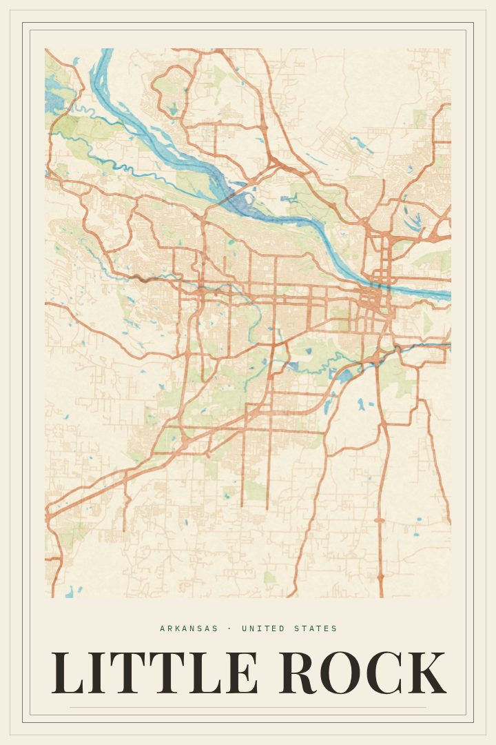 Little Rock map poster, Painted Survey style