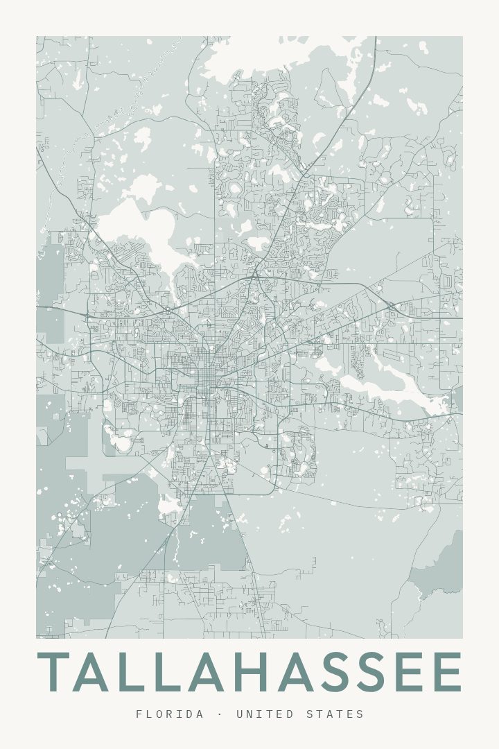 Tallahassee city map poster for Florida
