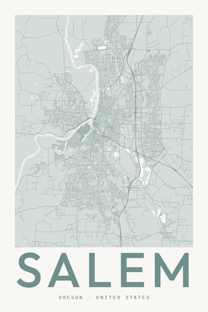 Salem city map poster for Oregon