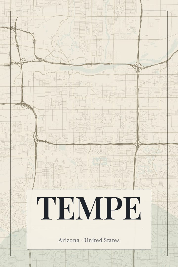 Tempe map poster, Cartouche style