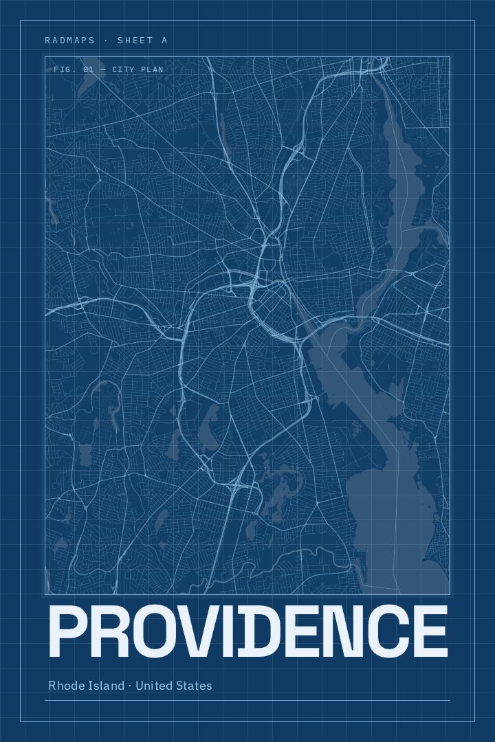 Providence map poster, Blueprint style