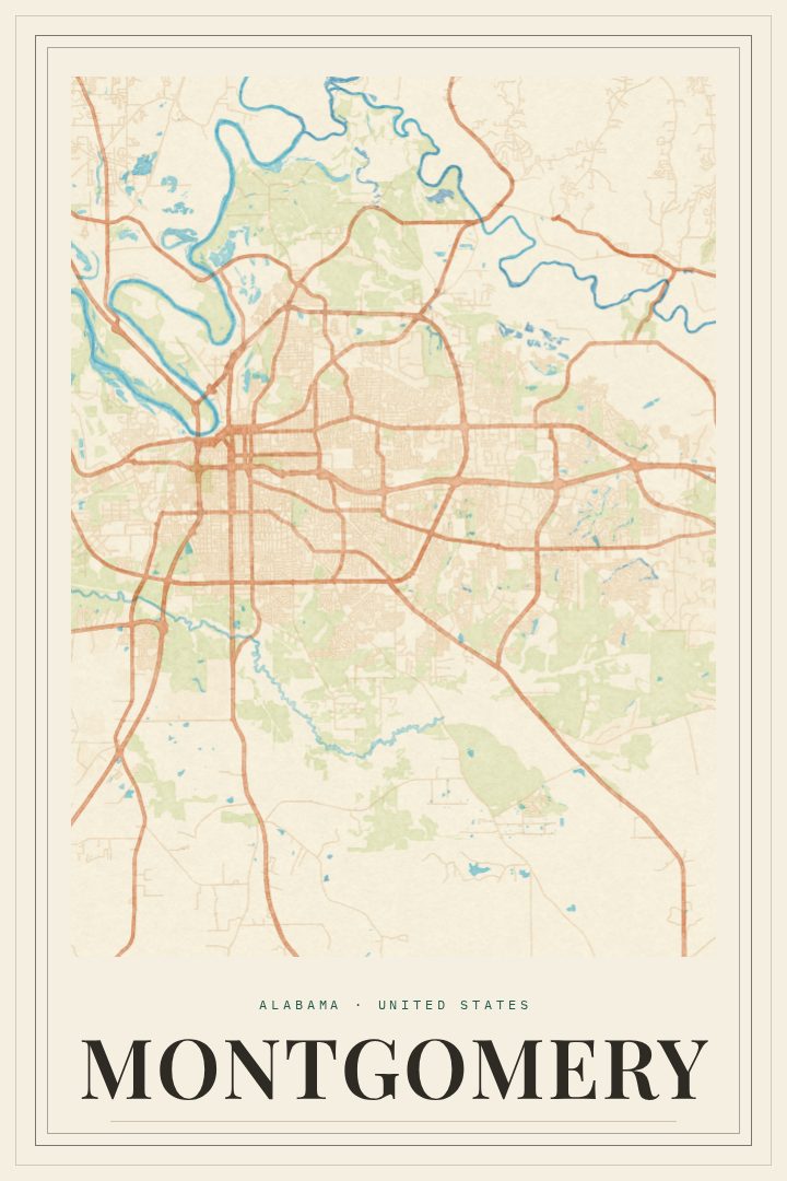 Montgomery map poster, Painted Survey style