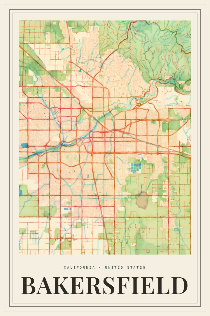 Bakersfield map poster