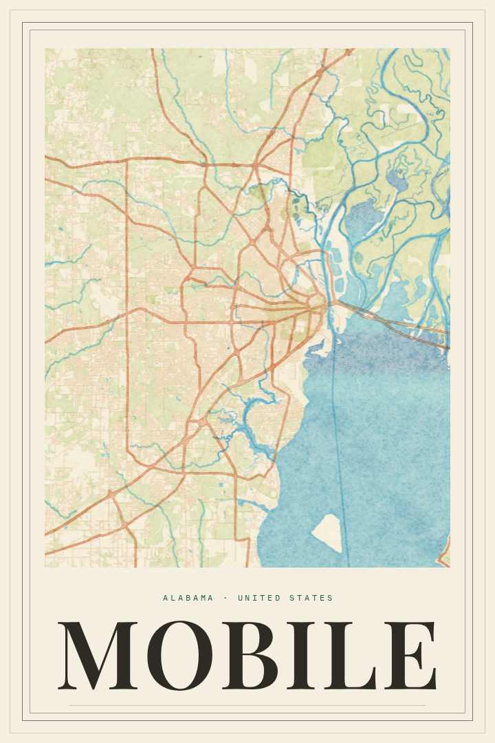 Mobile map poster, Painted Survey style