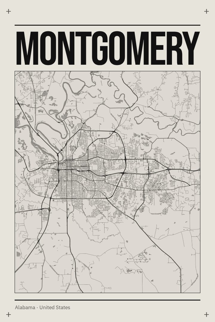 Montgomery map poster, Brutalist style