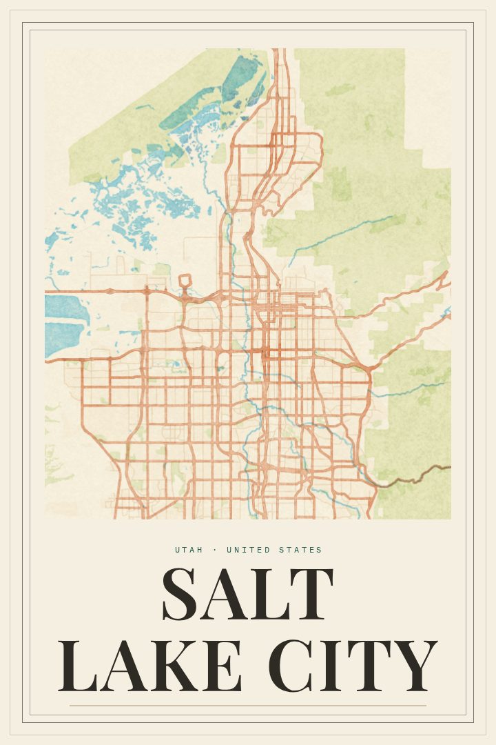 Salt Lake City map poster, Painted Survey style