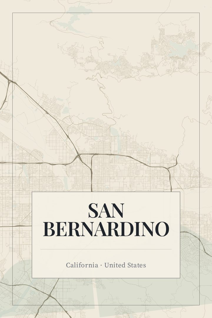 San Bernardino map poster, Cartouche style