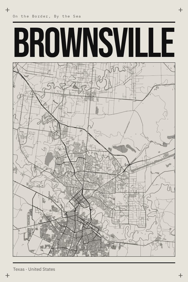 Brownsville map poster, Brutalist style