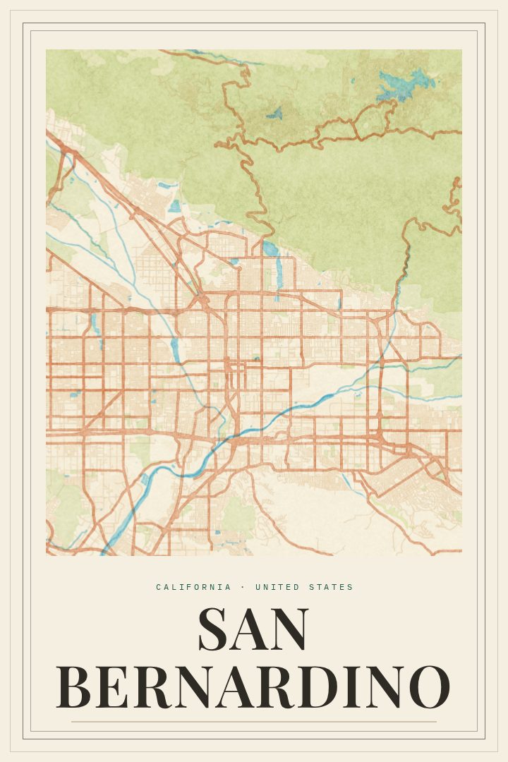 San Bernardino map poster, Painted Survey style