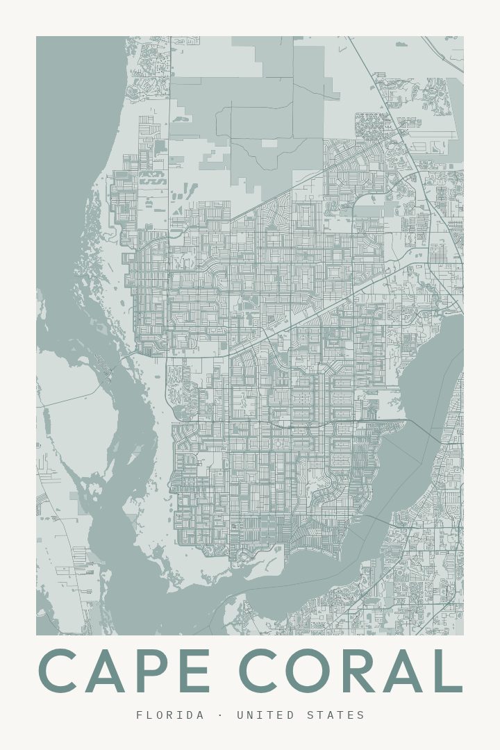 Cape Coral city map poster for Florida