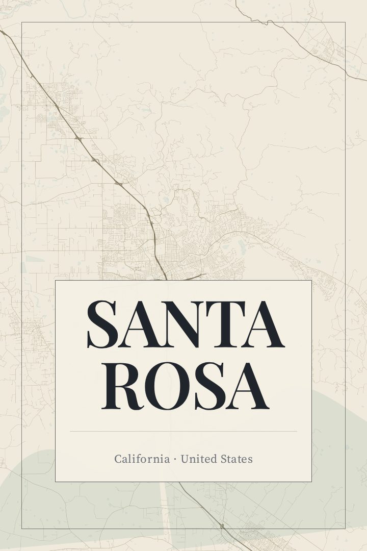 Santa Rosa map poster, Cartouche style