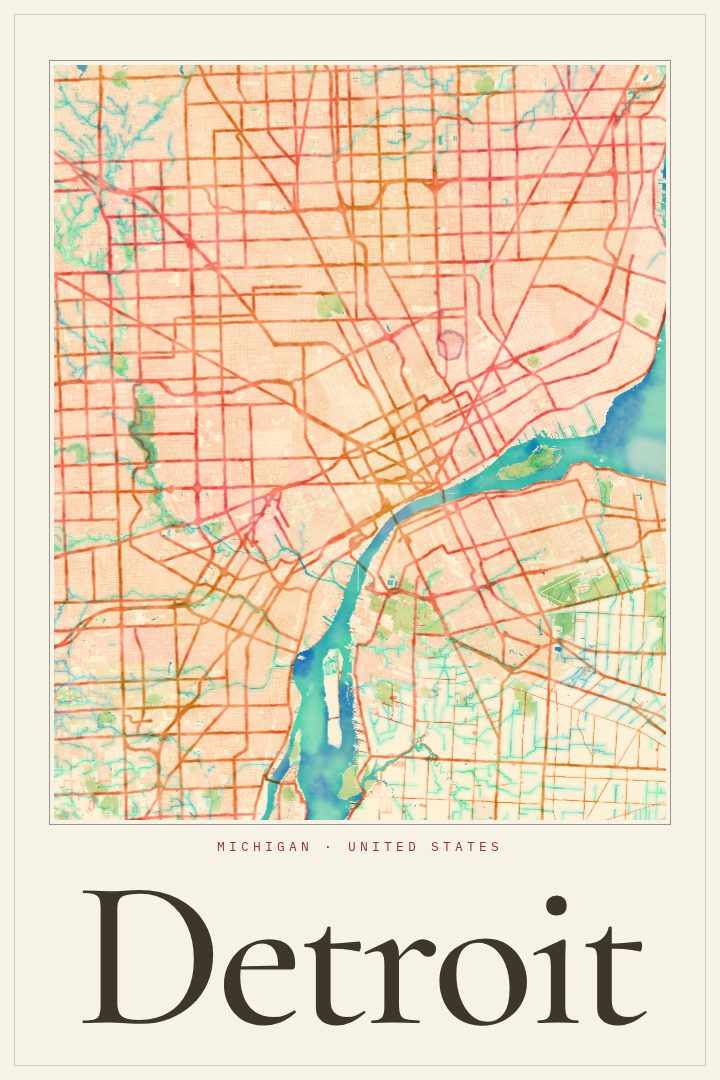 Detroit map poster