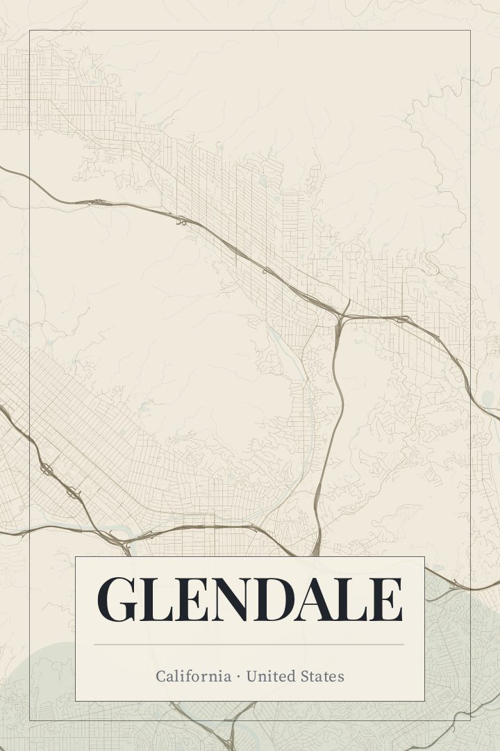 Glendale map poster, Cartouche style