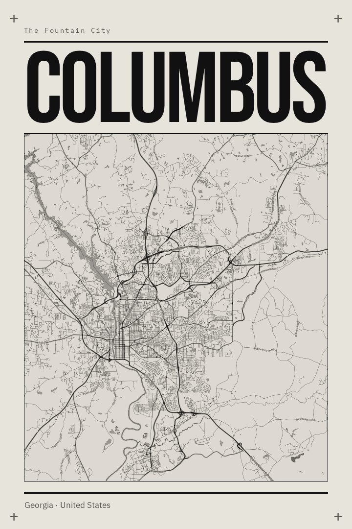 Columbus map poster, Brutalist style