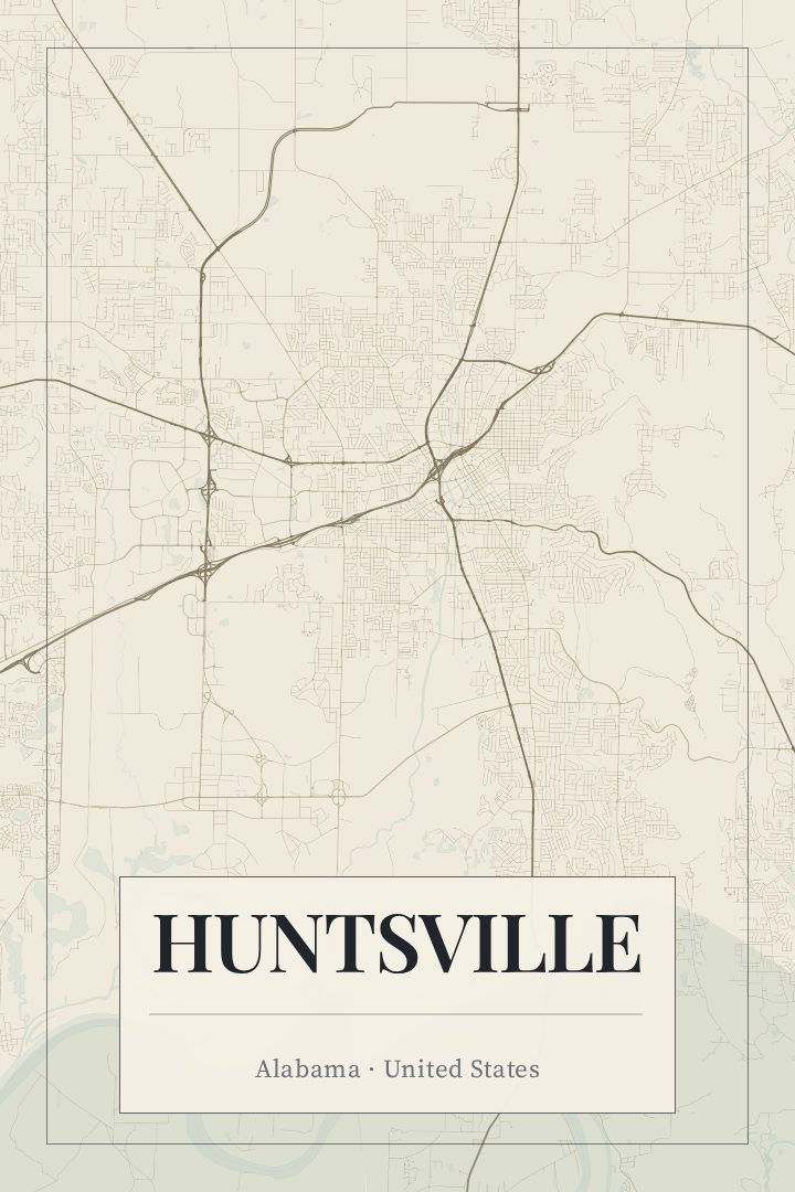 Huntsville map poster, Cartouche style