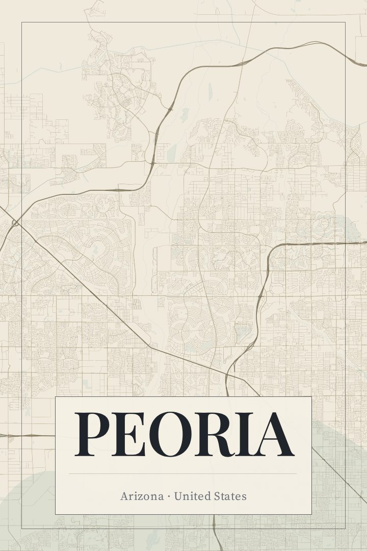 Peoria map poster, Cartouche style