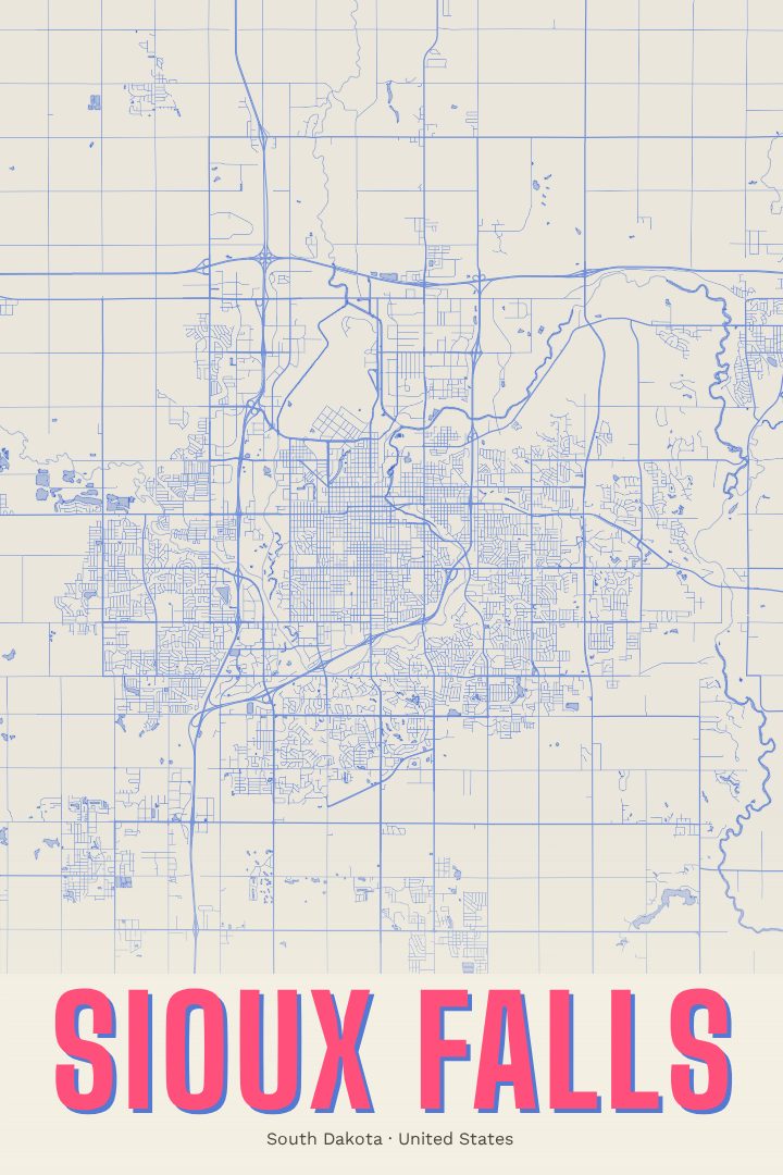 Sioux Falls map poster, Overprint style
