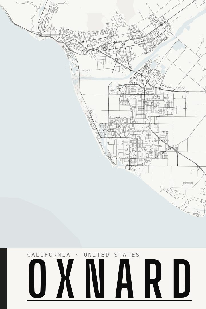 Oxnard map poster, Blackline style