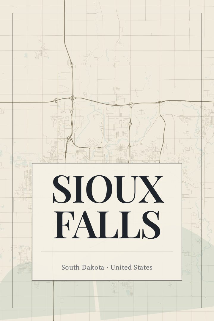 Sioux Falls map poster, Cartouche style